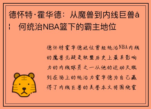 德怀特·霍华德：从魔兽到内线巨兽如何统治NBA篮下的霸主地位